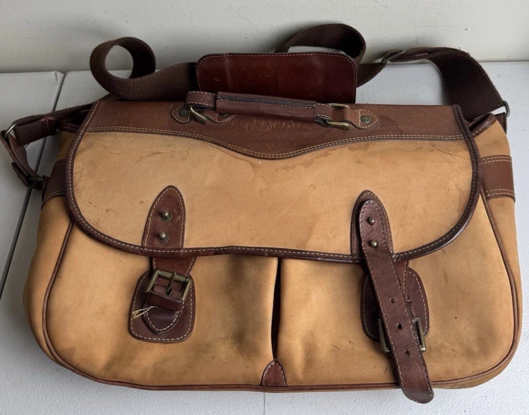 Vintage Day-Timer Genuine British Tan Leather Overnight Travel Bag USA