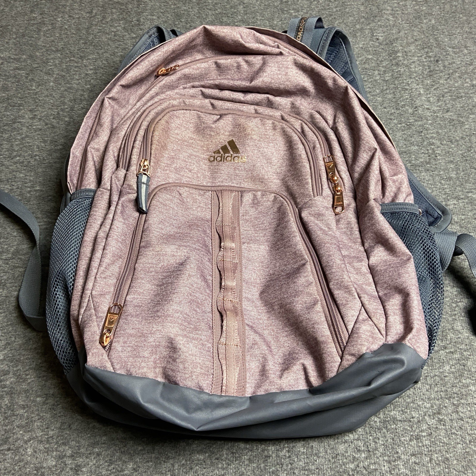 Adidas Prime Backpack Red Purple Gold Writing Zip Pockets Laptop Sleeves