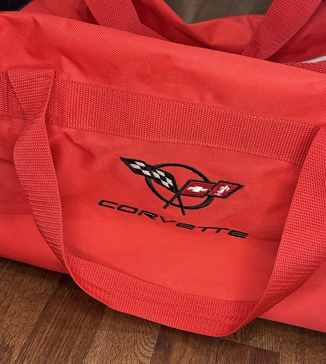 Corvette Duffle Bag Embroidered Logo Red Black Large Tote Pockets Racing Chevy