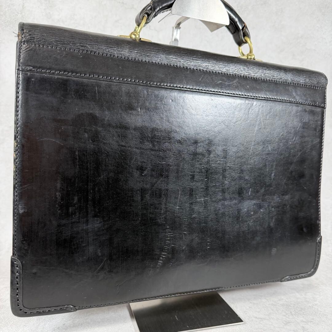 SOMES SADDLE Black Leather Business Briefcase Flap Lock with Key Authentic