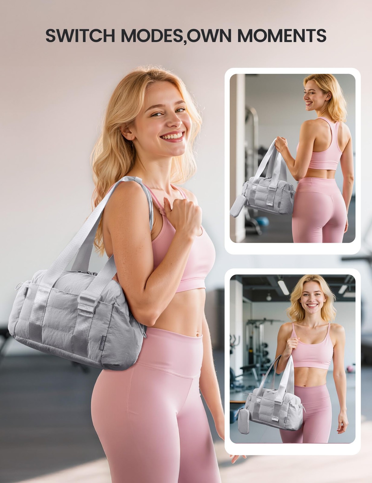 Mini Gym Bag Small Duffle With Wet Compartment Lightweight Compact Grey Purse