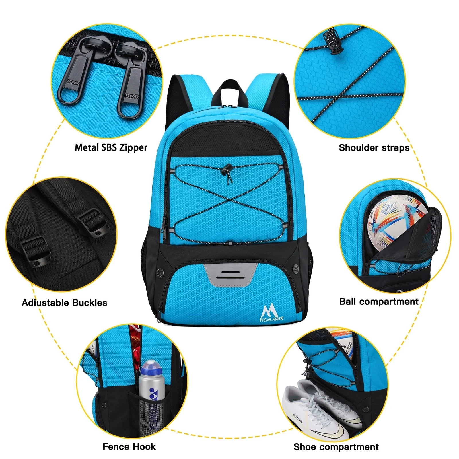 Multi-Sport Backpack with Ball Compartment for Soccer Basketball Volleyball