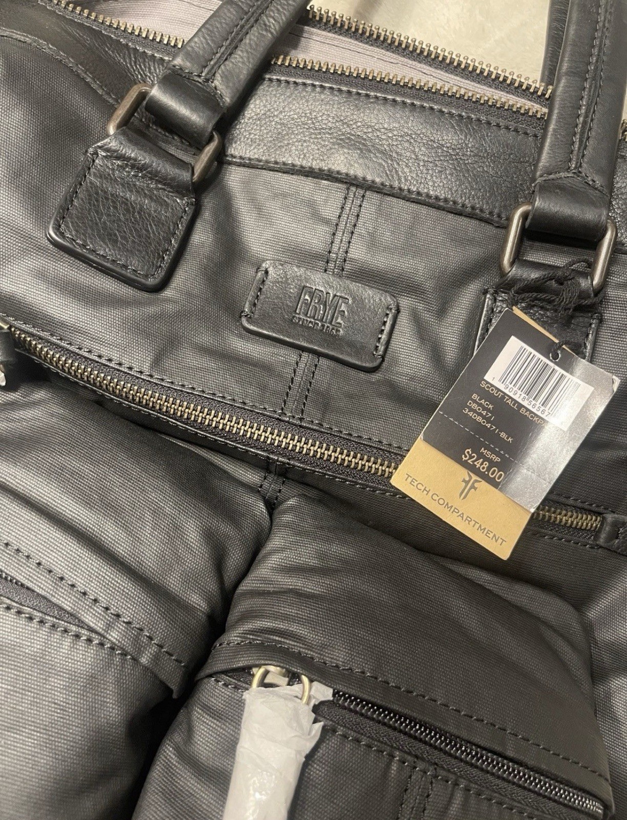Frye Black Backpack Zip Closure Adjustable Straps Inner Pockets Travel