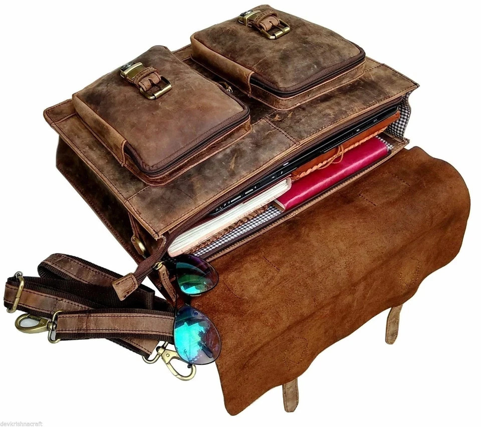 NEW Men’s Buffalo Leather Messenger Satchel Brown Briefcase Laptop Shoulder Bag