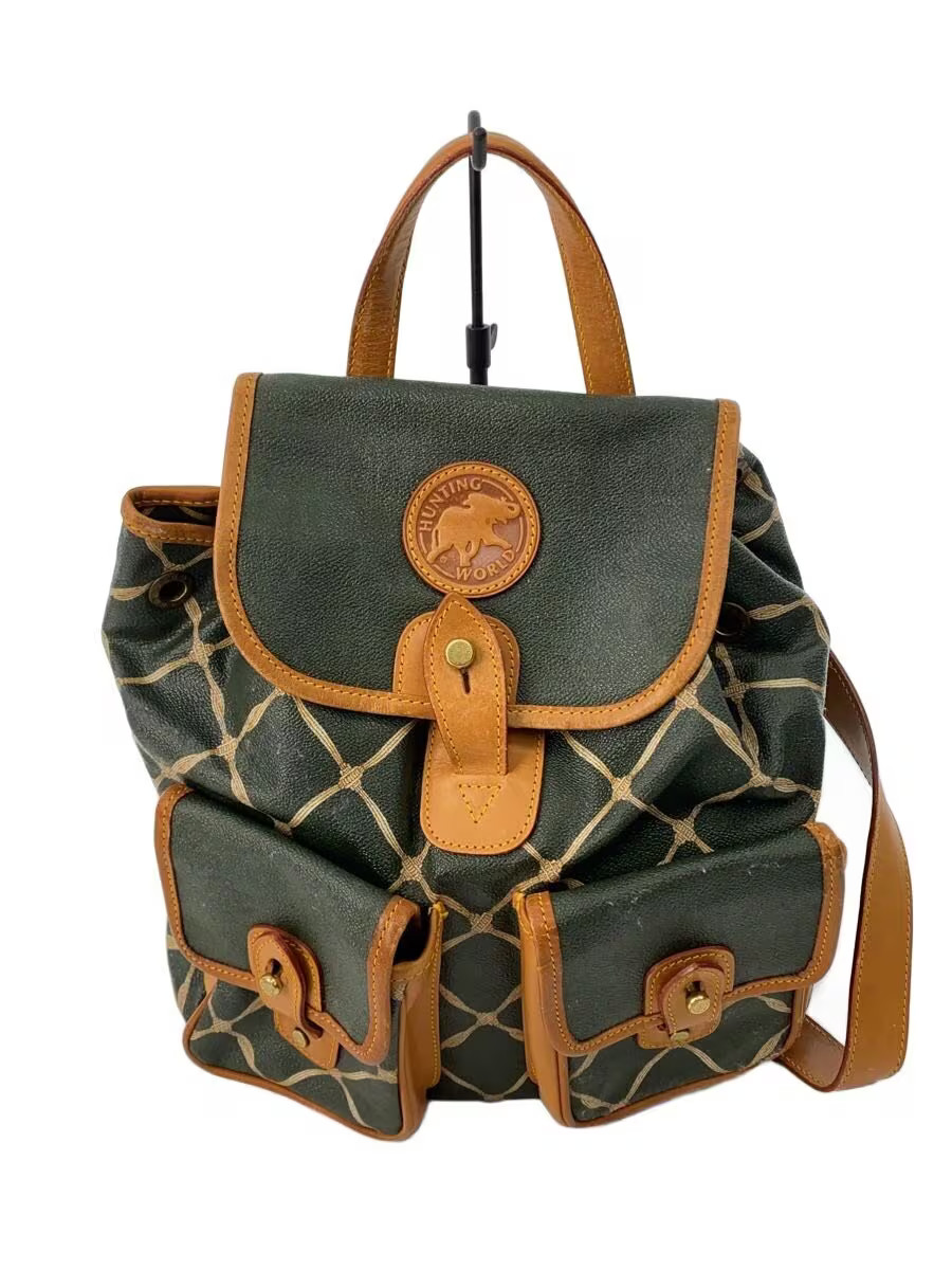 HUNTING WORLD Leather Backpack, GRN All-over Pattern