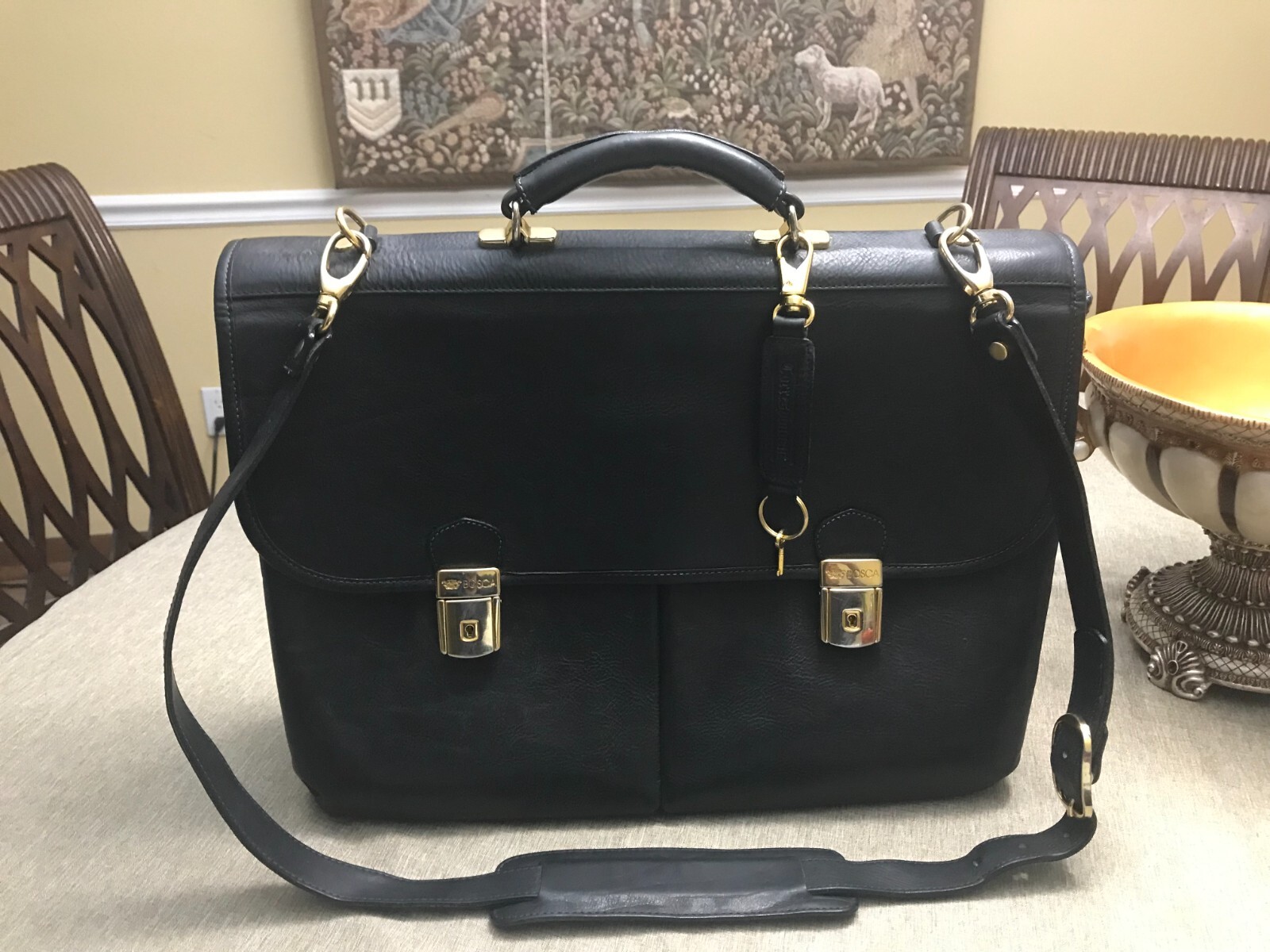 BOSCA “CORRESPONDENT” Heavy Leather Briefcase / Messenger Bag – Made in USA