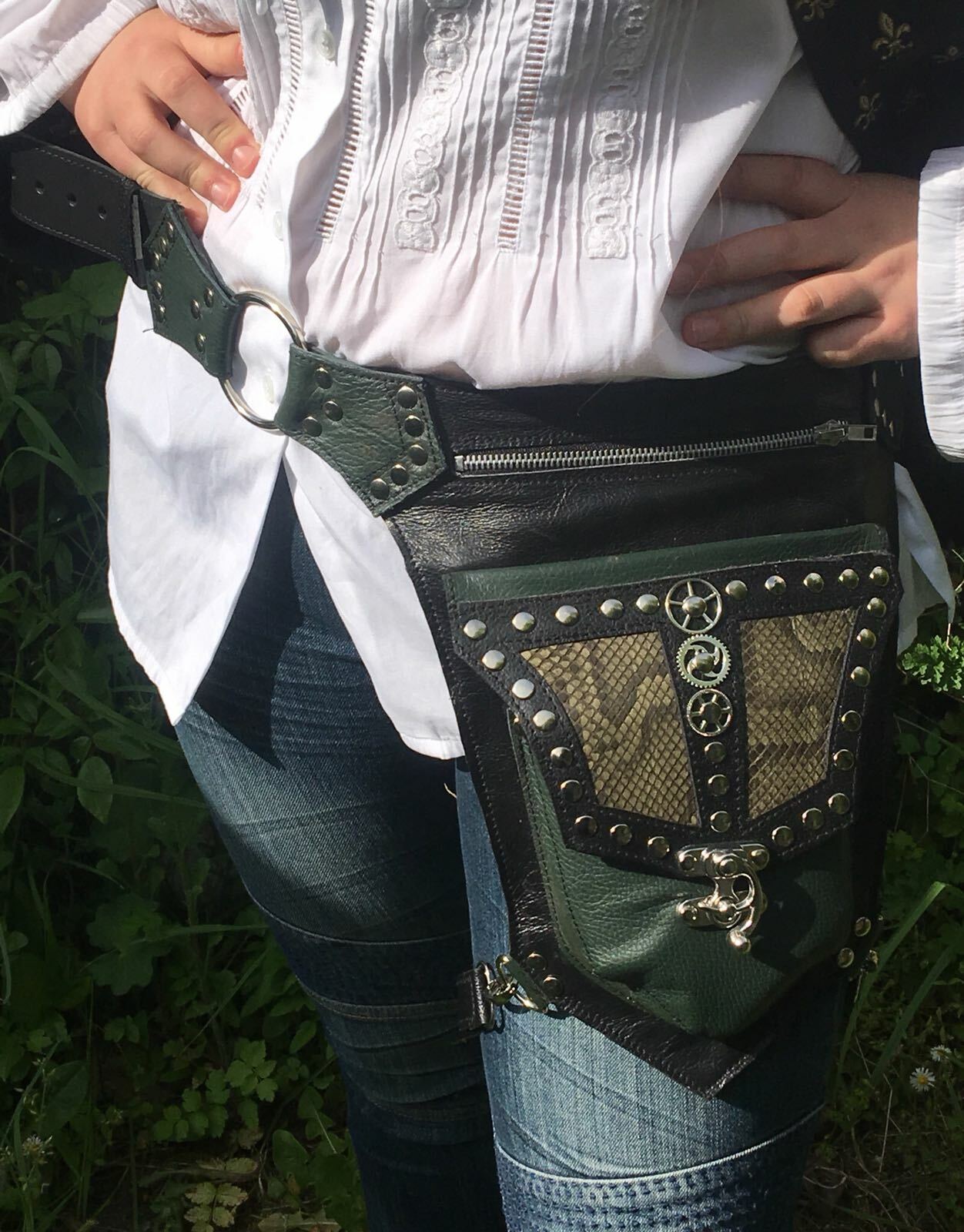 Leather Python Snakeskin Steampunk Leg Bag Utility Pouch Belt Cycling Biker
