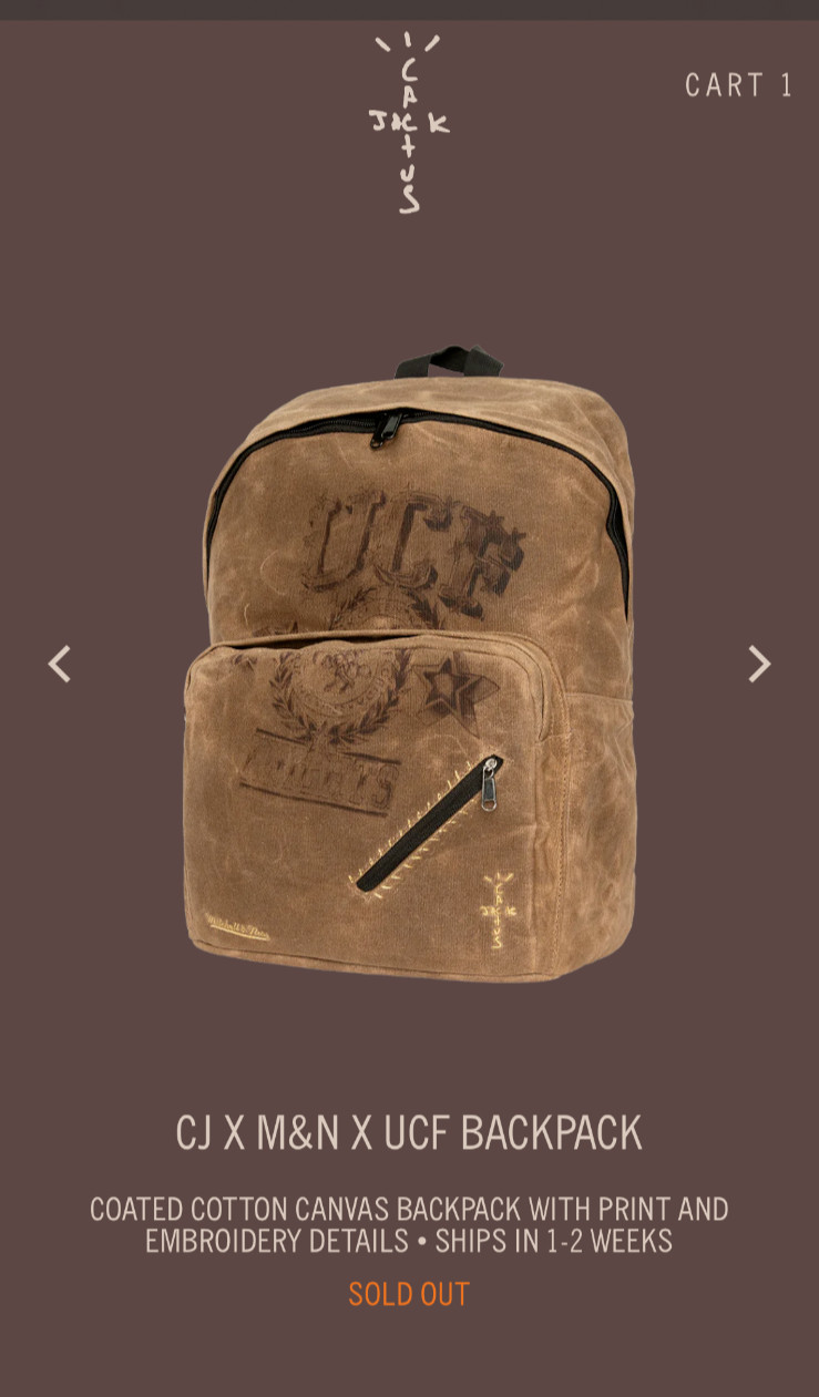 Mitchell & Ness x Cactus Jack “Jack Goes Back to College” Backpack – UCF