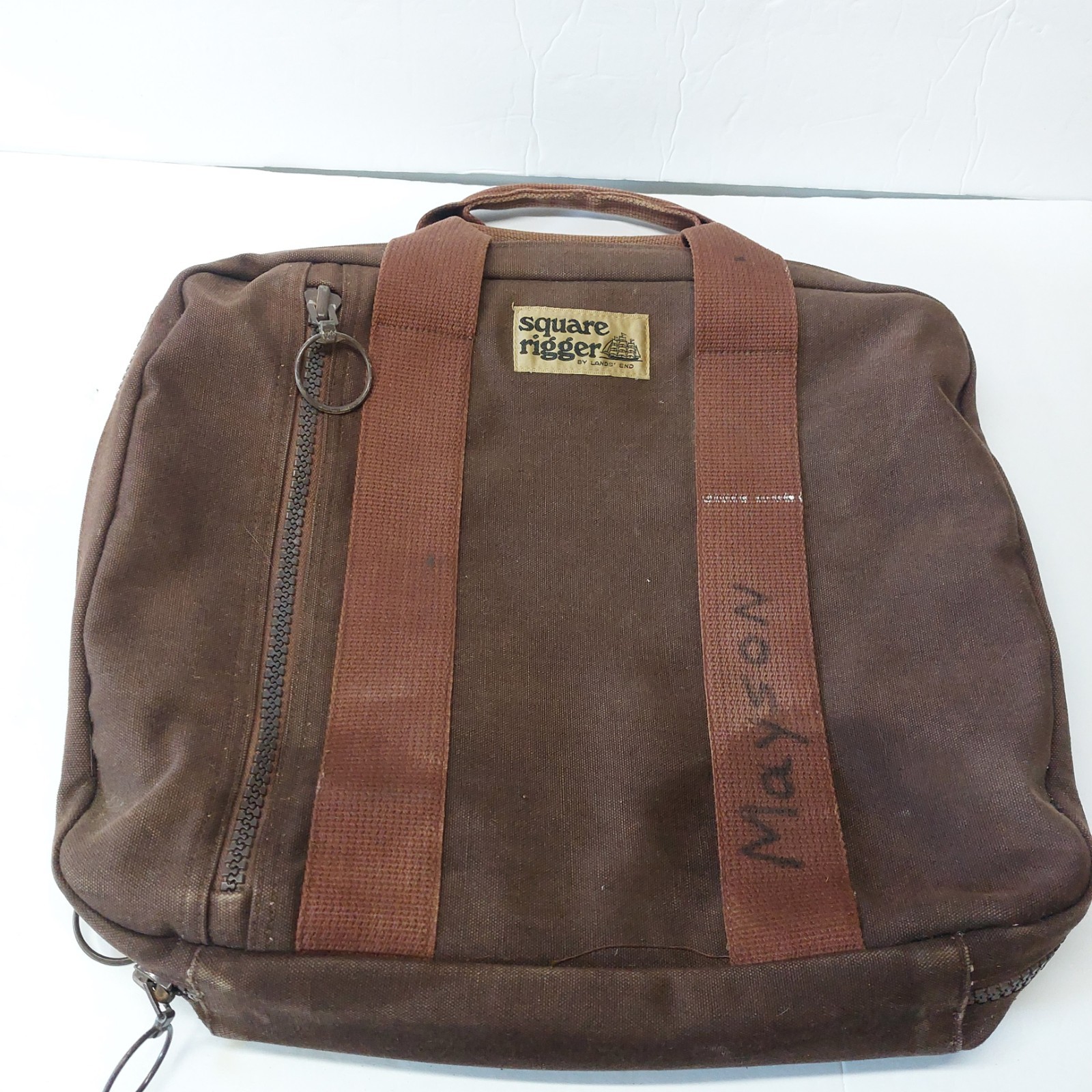 Lands End VTG Square Rigger Heavyweight Canvas Tote Briefcase Travel Work Bag