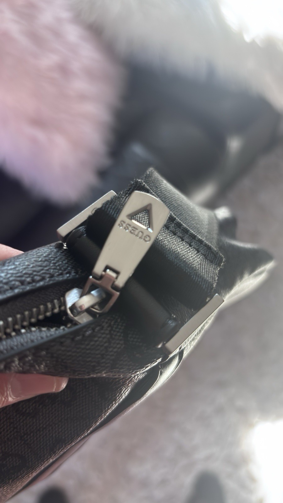 GUESS Black Logo Print Small Crossbody Bag Zip Closure, Adjustable Strap