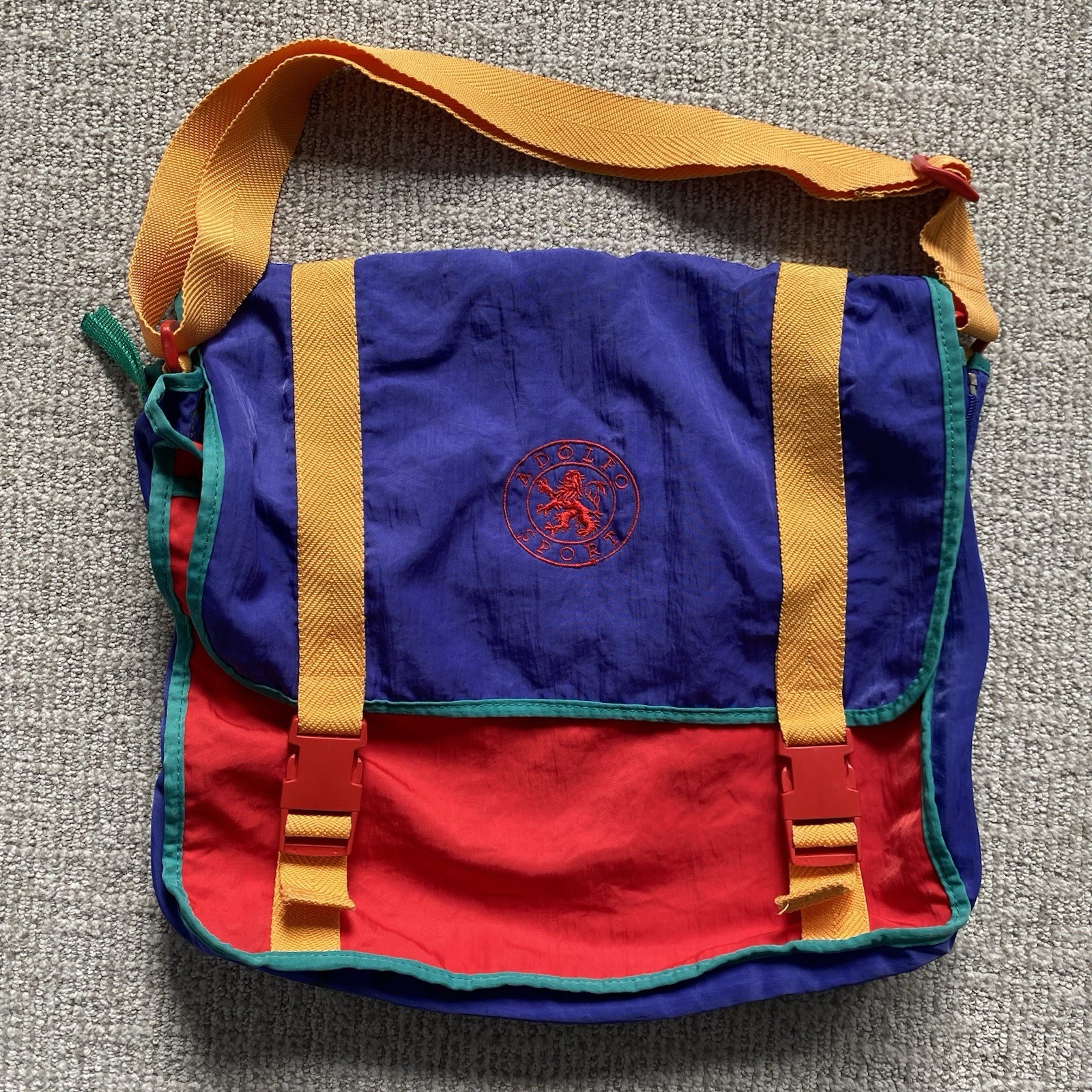 Vintage Adolfo Sport Messenger Bag Expandable Color Block 90s 80s Retro Blue Red