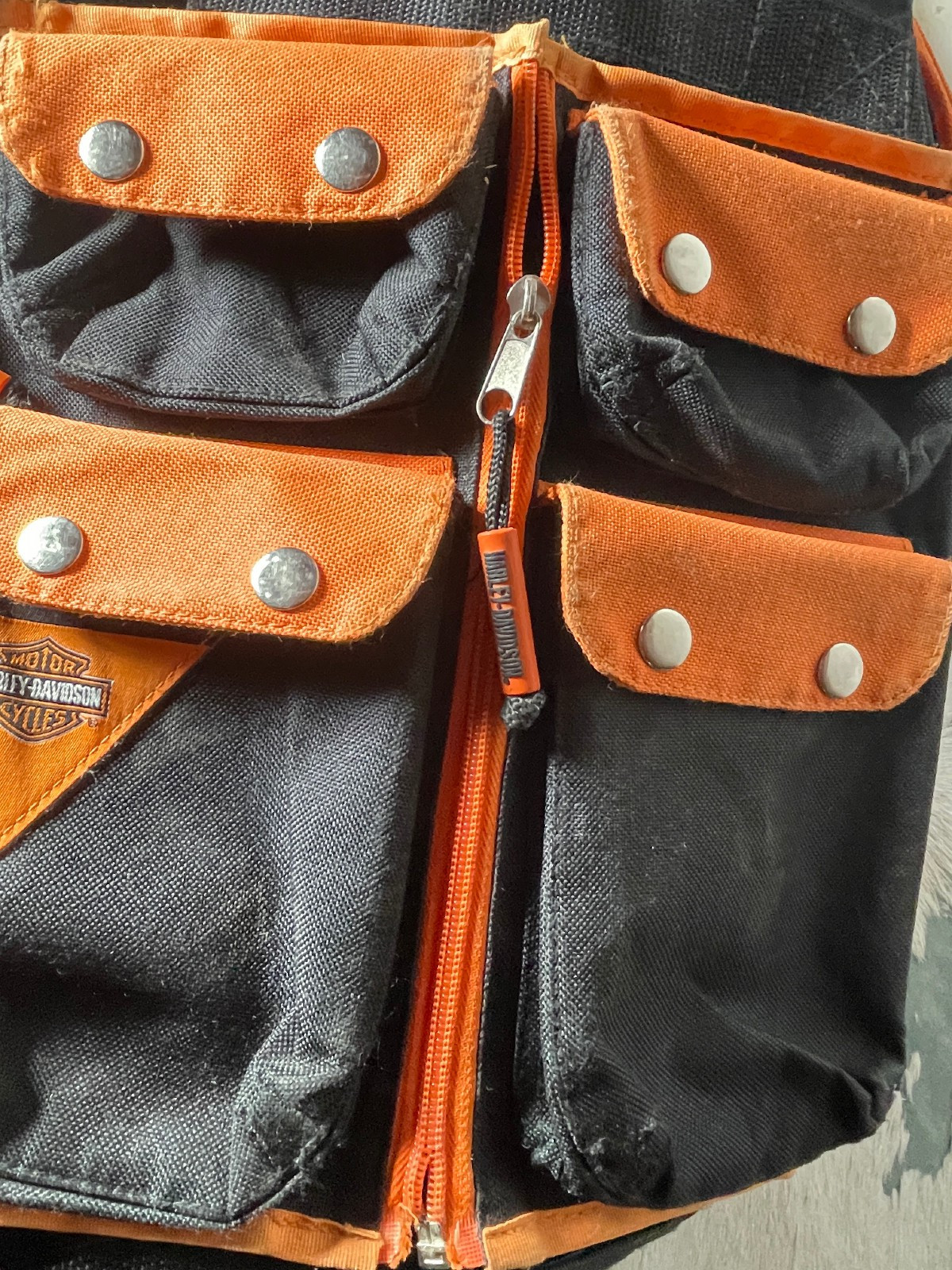 Harley Davidson Backpack 19 x 15 in Black Orange Zip Pockets Embroidered