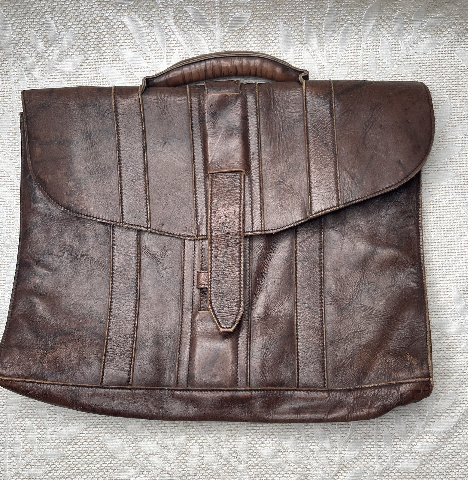 Rustic Vintage distressed brown leather briefcase portfolio bag Handmade 12×16.5