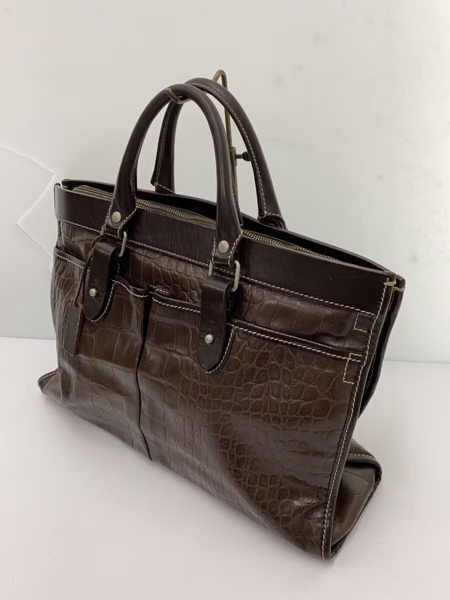 STEFANOMANO Tote Bag, Leather, BRW, Plain, Crocodile Embossed