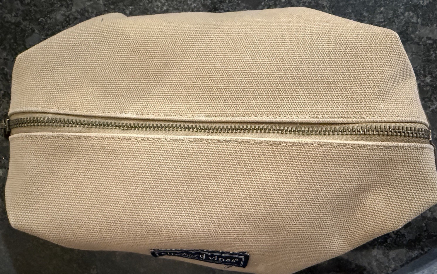 Vineyard Vines canvas travel Dopp kit two-tone khaki/ navy w Signature Logo