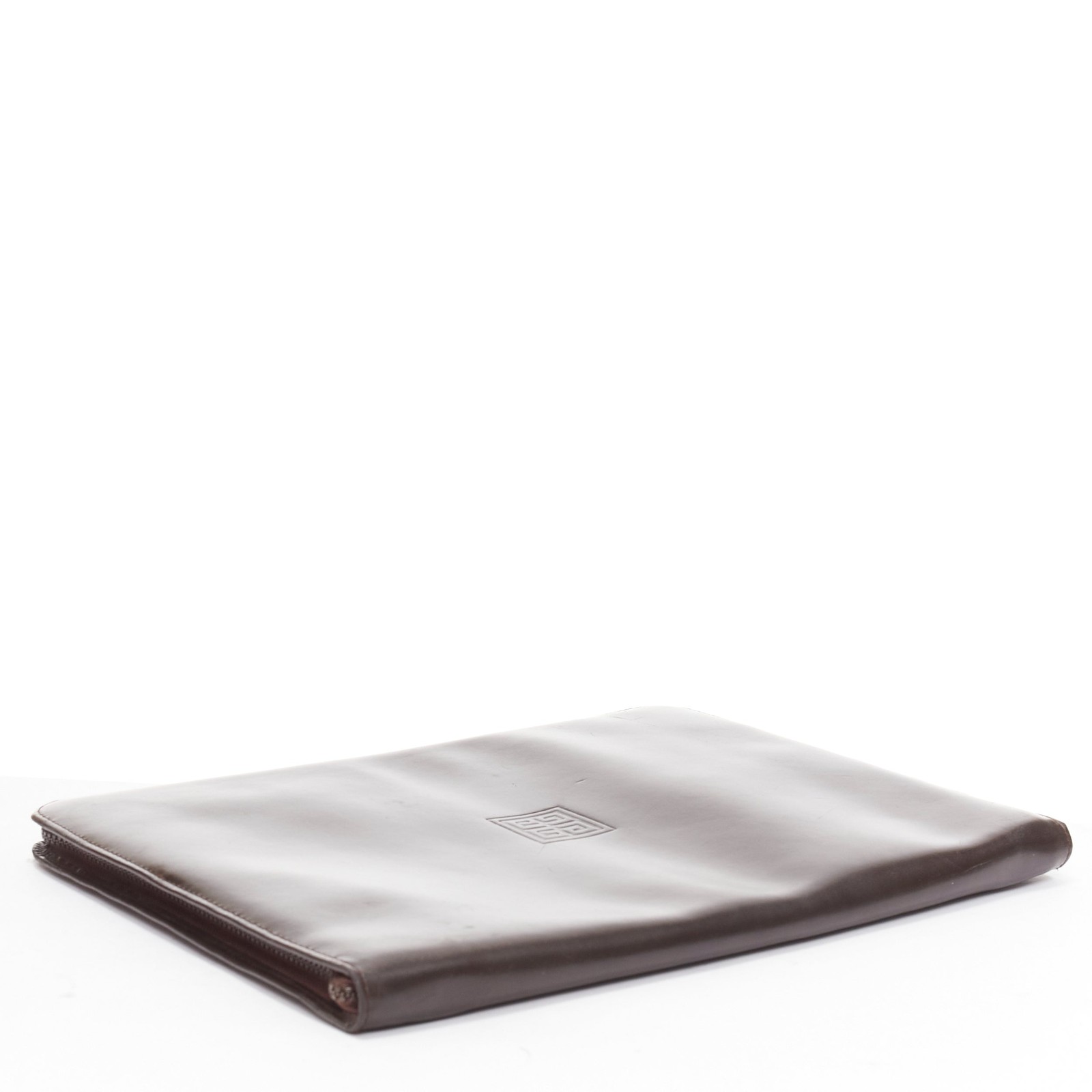 GIVENCHY Vintage brown smooth leather zip around oversized portfolio clutch