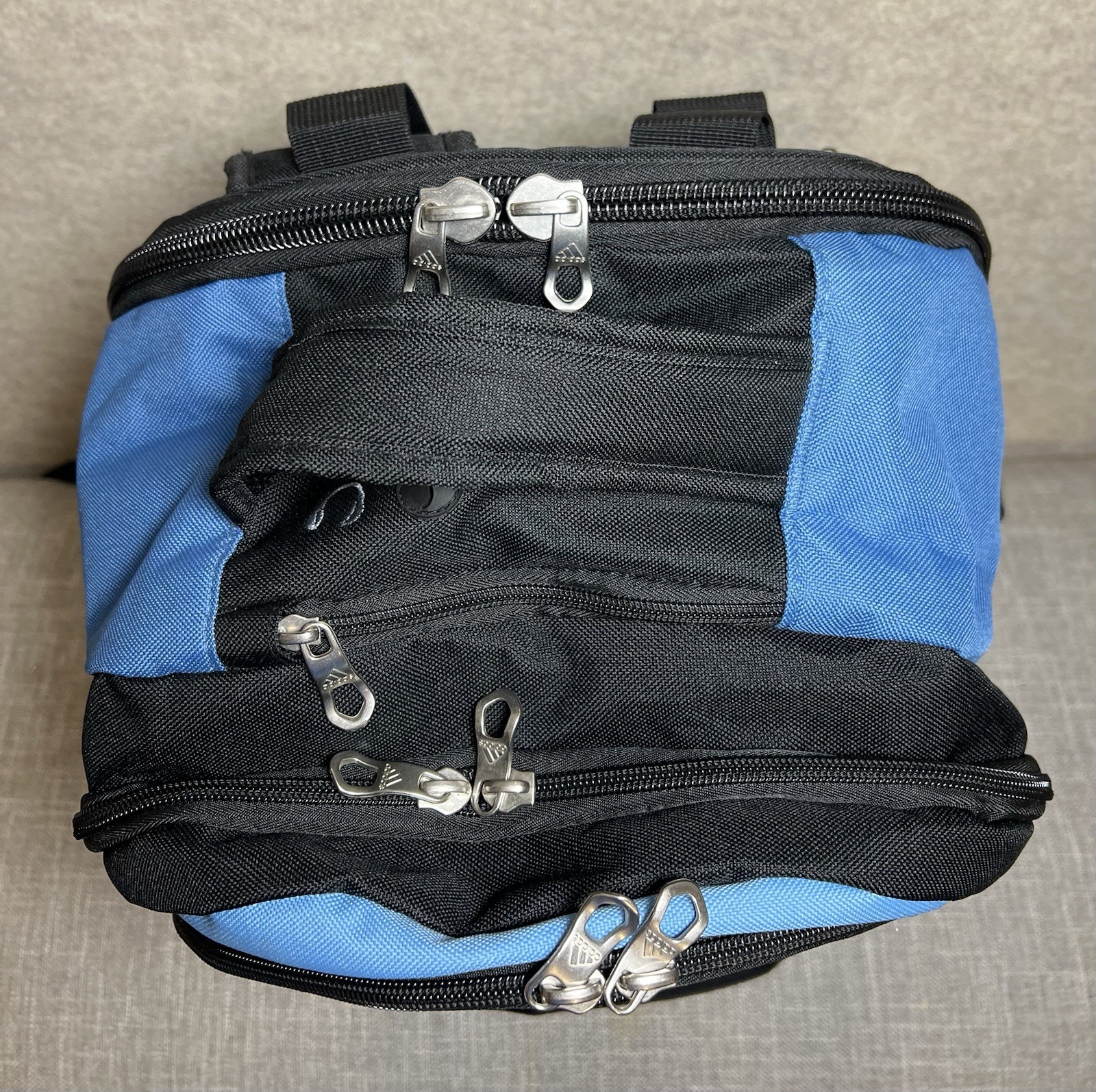 Adidas Ridgemont LoadSpring Backpack Black Blue & White 4 Zipper Compartments