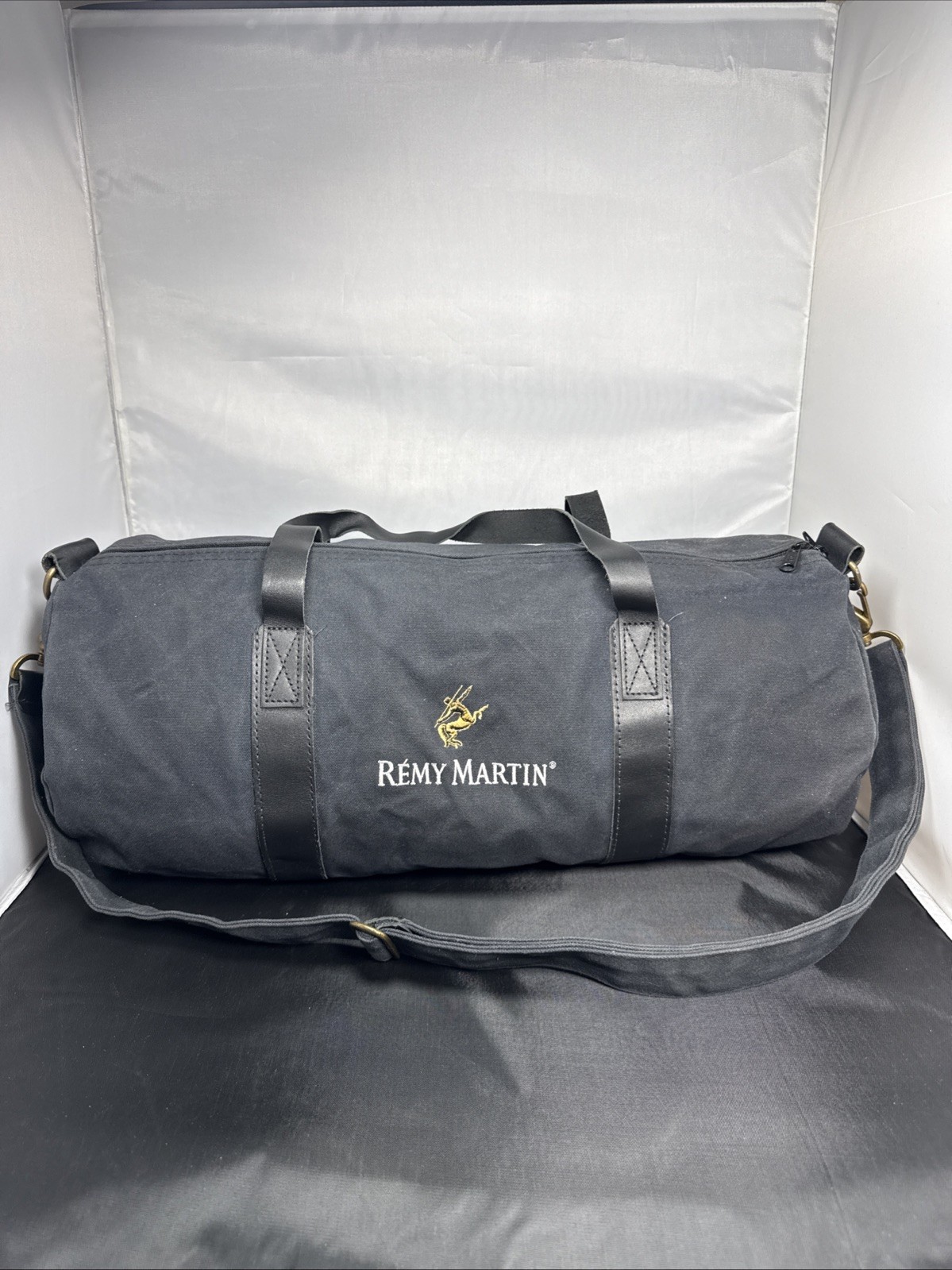 REMY MARTIN COGNAC Mens Duffel Bag Travel Tote Gym Canvas & Leather Collectible