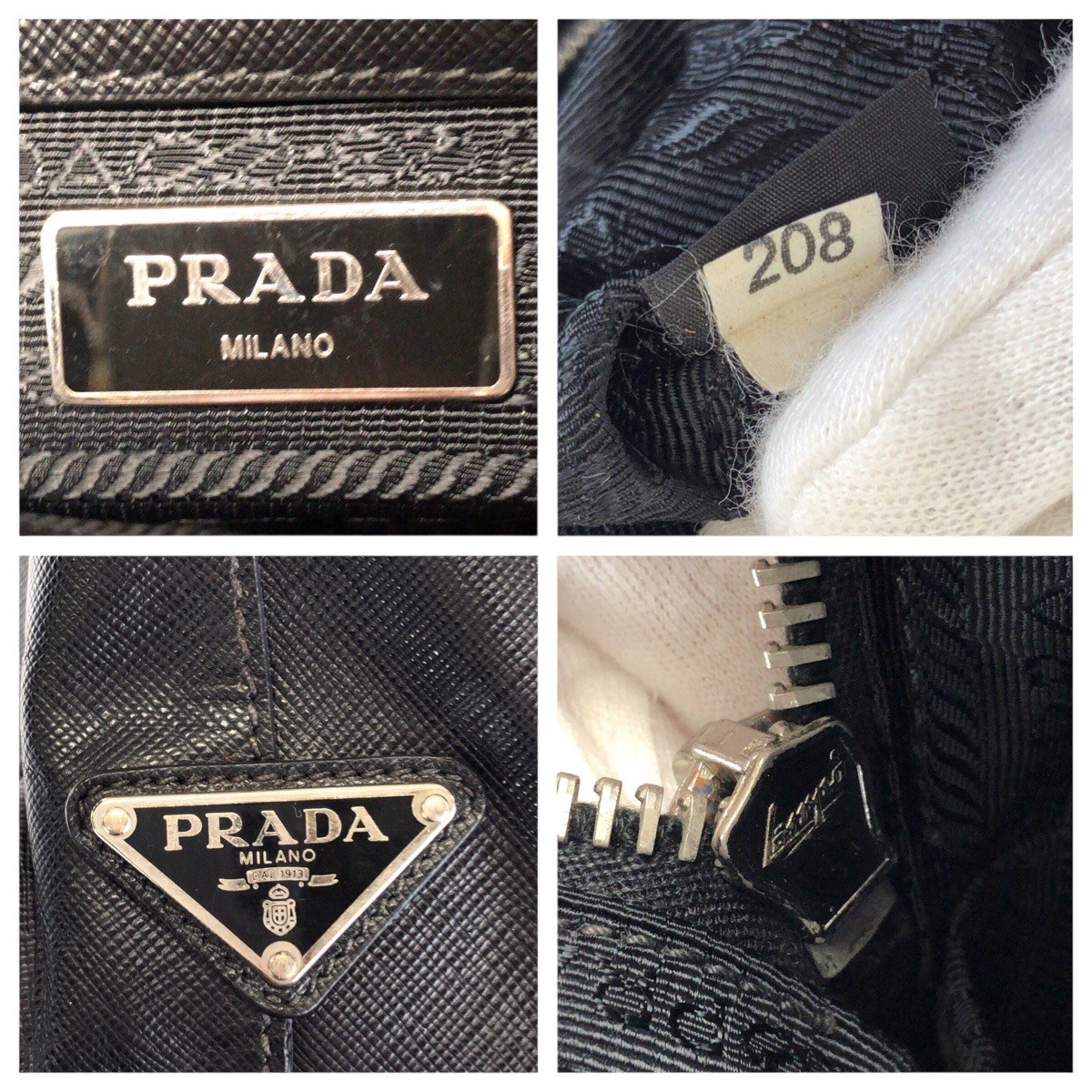 PRADA Safiano Triangle with logo Business bag briefcase Black SilverHardware