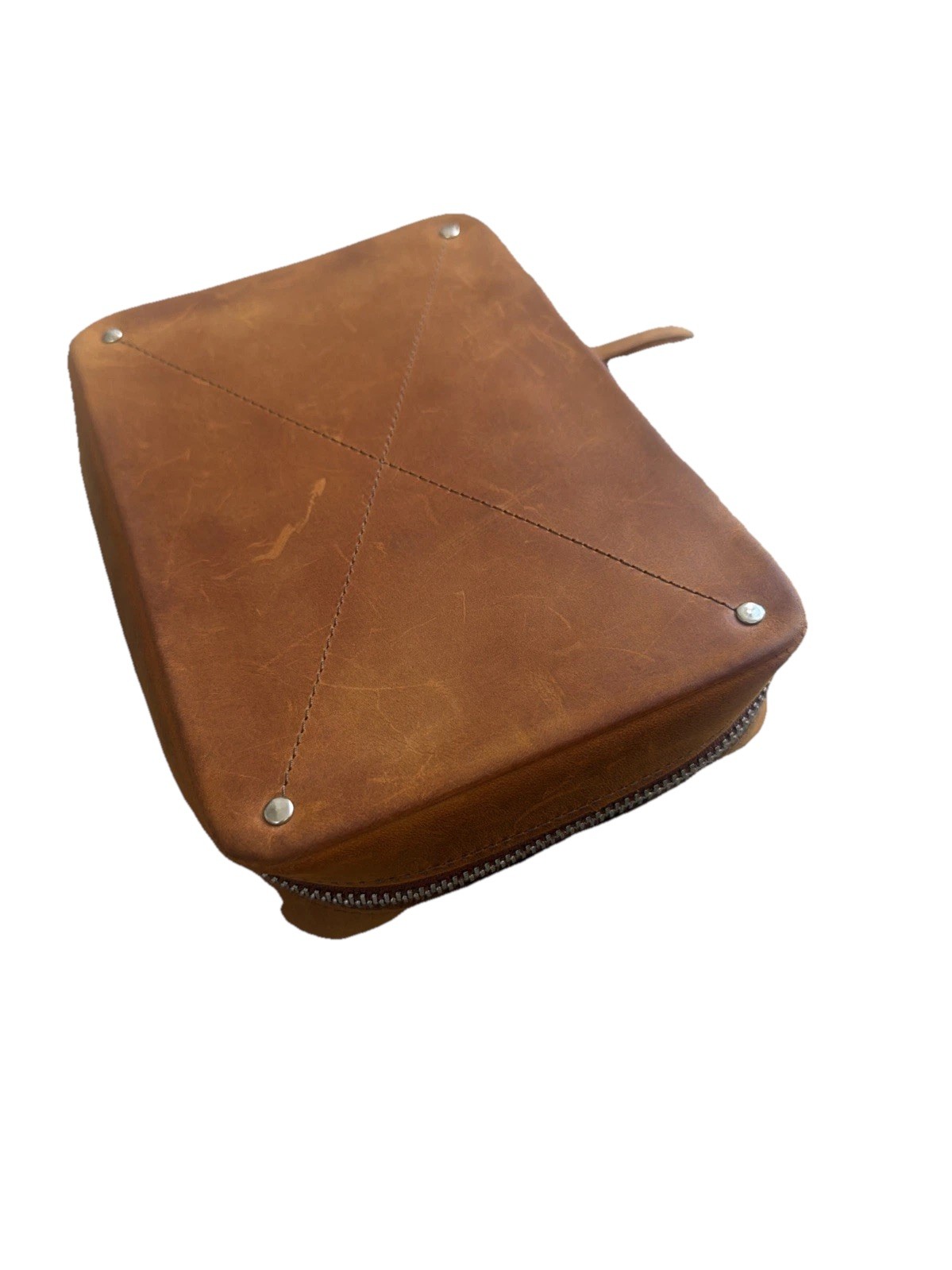Hidemont Tech Organizer Full-Grain Leather Brown Zip Pouch Carry Case MSRP$75