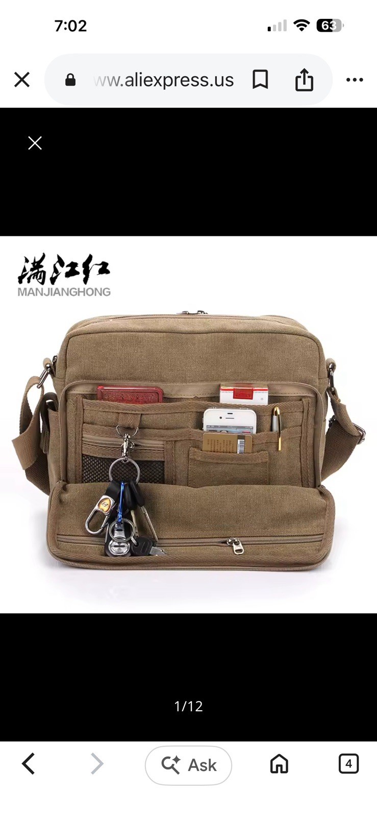 Canvas Natural Material Retro Messenger Tablet Travel Bag Manjianghong Men’s