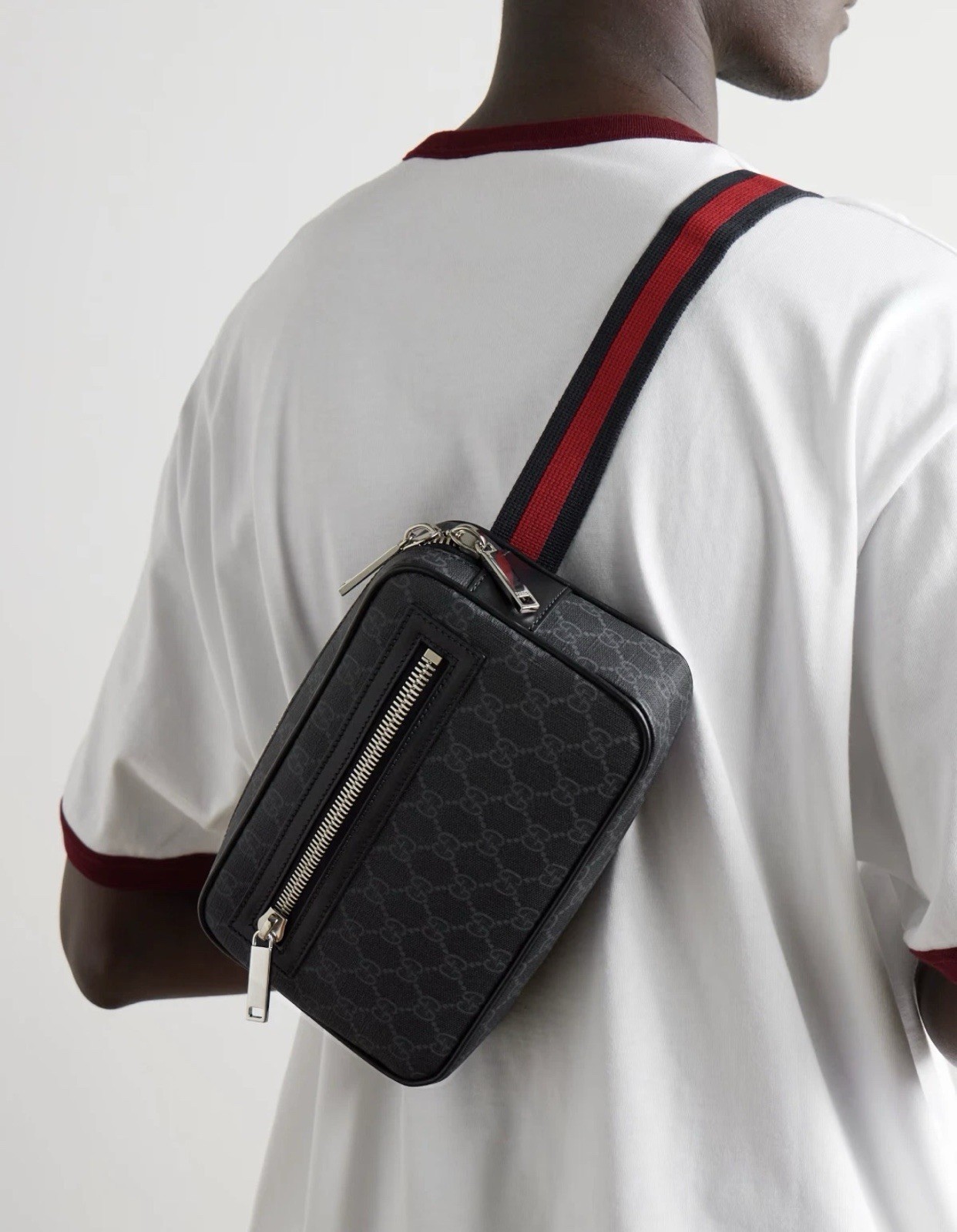 GUCCI Supreme Monogram Web Belt Bag Black Grey USED/ In Excellent Condition!