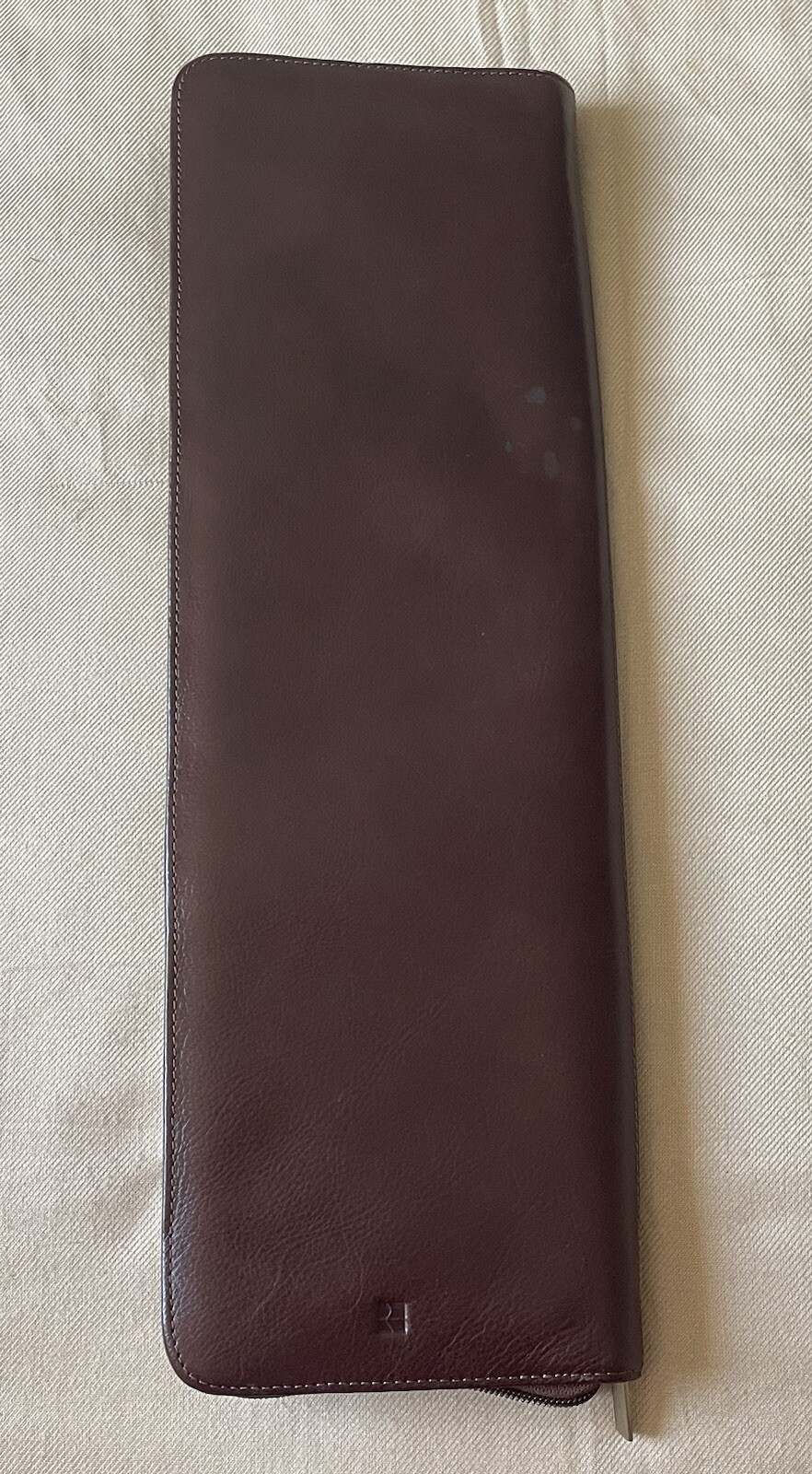Vintage Red Envelope Brown Leather Tie Travel Carrier Zip Around Travel Case