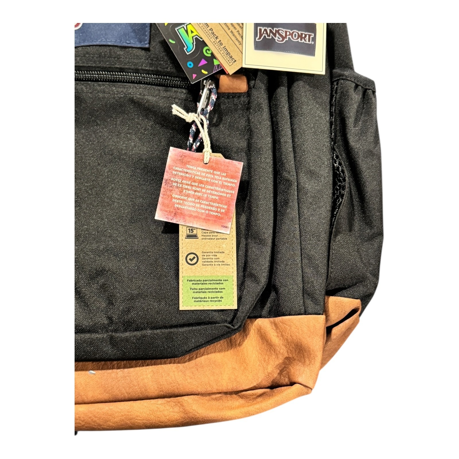 JanSport Cool Backpack Black 15” Laptop Sleeve 2 Compartment School Travel Bag