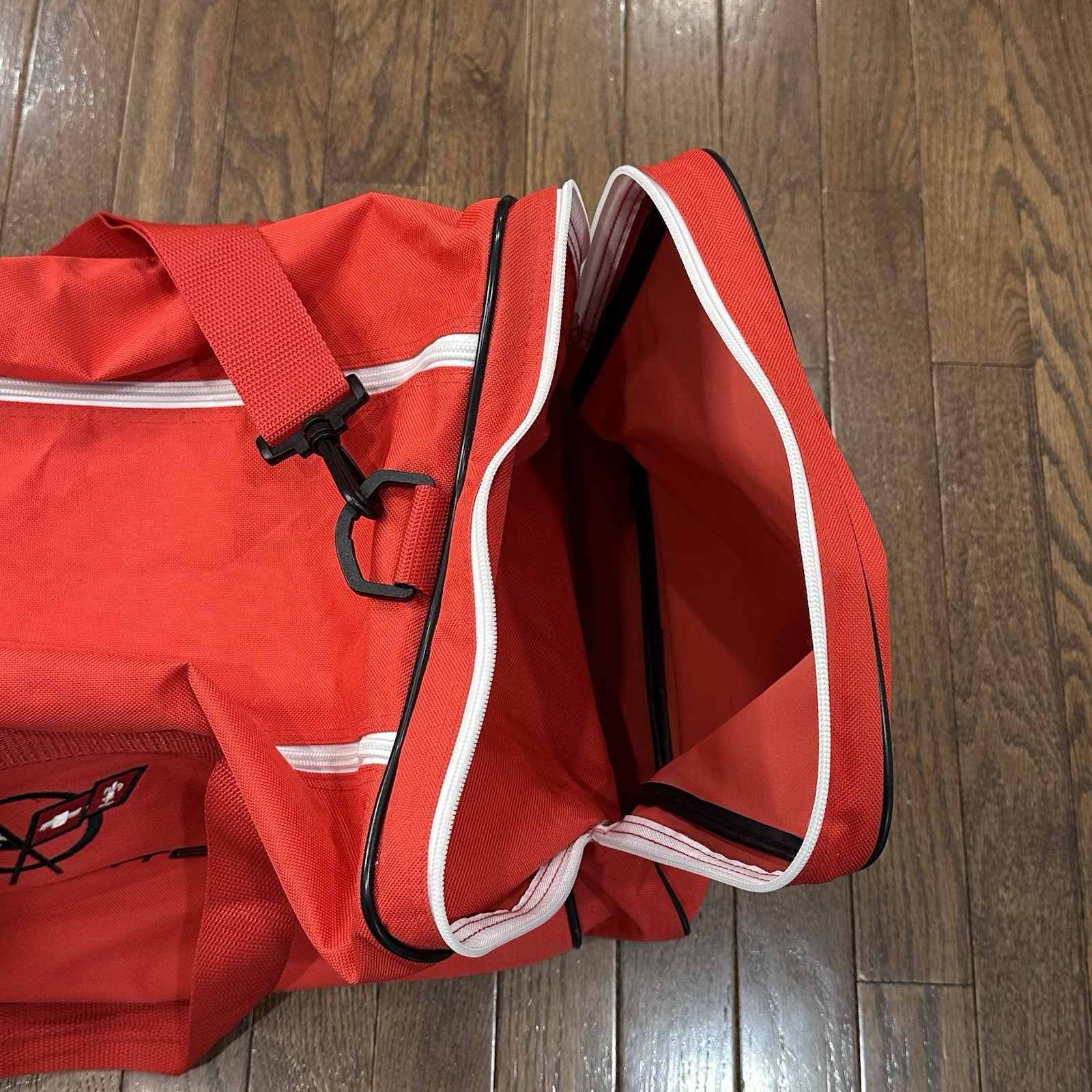Corvette Duffle Bag Embroidered Logo Red Black Large Tote Pockets Racing Chevy