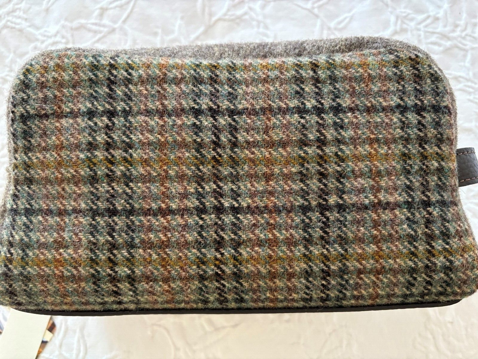 Bonfanti Borse Men’s Wool / Leather Zipper Accessories Bag NWT Green/Brown