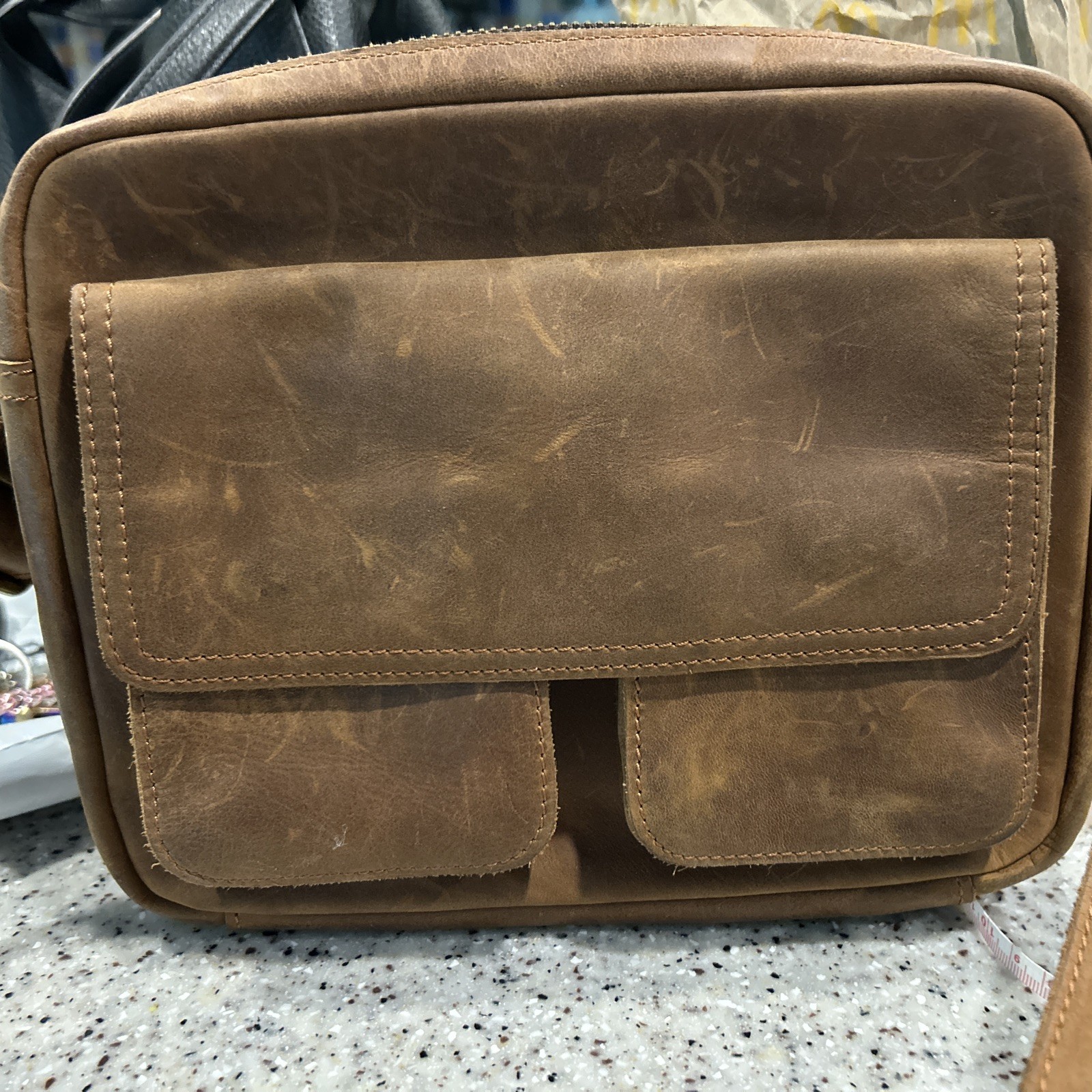 Brown Leather Messenger Bag Shoulder Strap Zip & Magnetic Flap Adjustable Strap