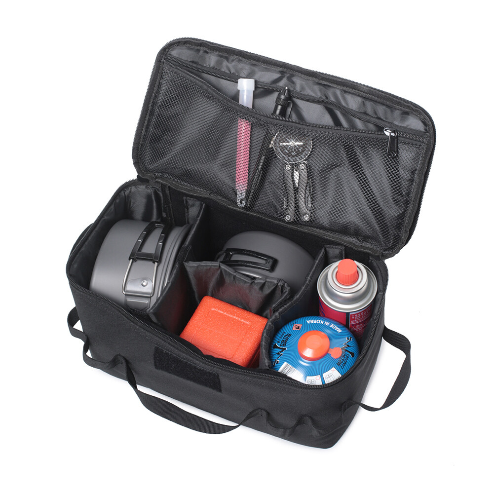 Tactical Amping Cookware Storage Bag Padded Gas Canister Organizer with Dividers