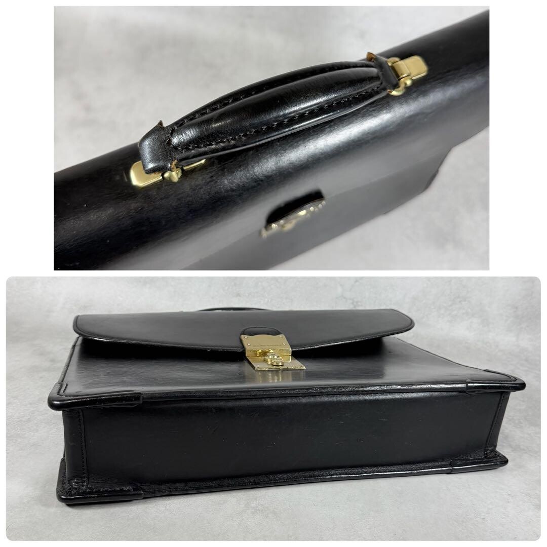 SOMES SADDLE Black Leather Business Briefcase Flap Lock with Key Authentic
