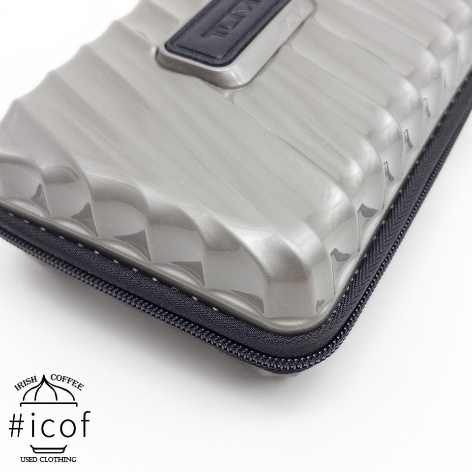 TUMI Delta Hard Shell Zip Pouch Silver Gray Travel Organizer Case Logo Unisex