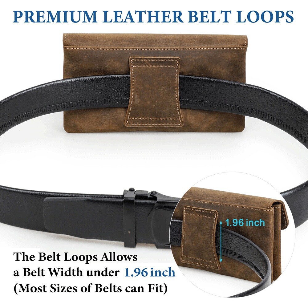 Genuine Leather Cell Phone Belt Clip Holster RFID Waist Bag Wallet Carrying Case