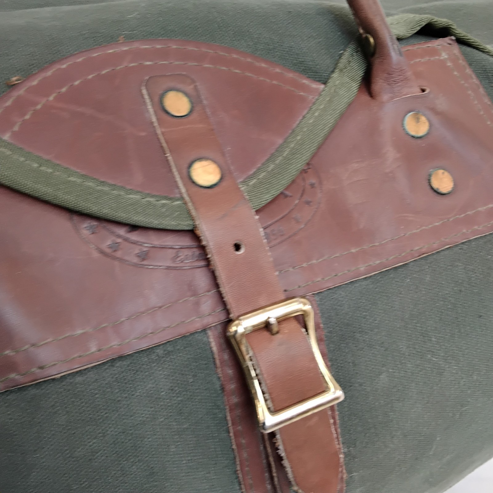 Orvis Battenkill Duffle Bag Canvas + Leather Green Brown Trim Vintage *J5828