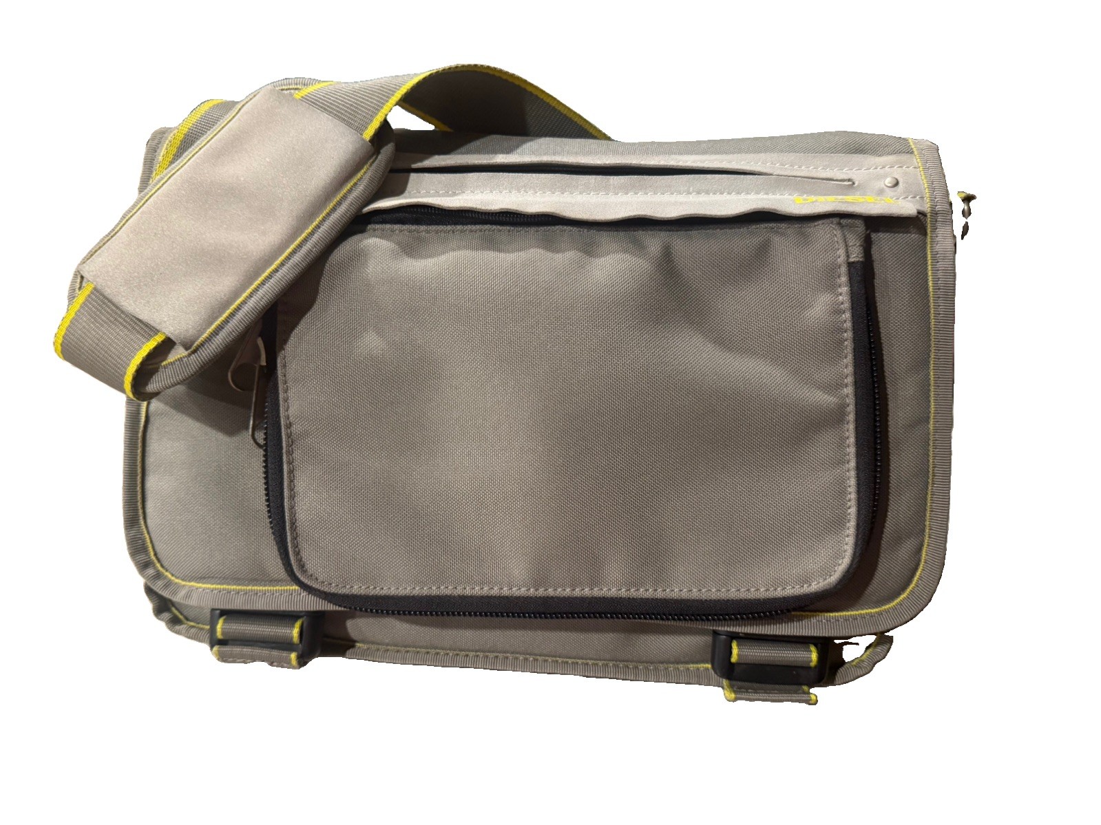 VINTAGE DIESEL BUSINESS MESSENGER LAPTOP GRAY W/NEON GREEN TRIM CROSSBODY BAGY2K