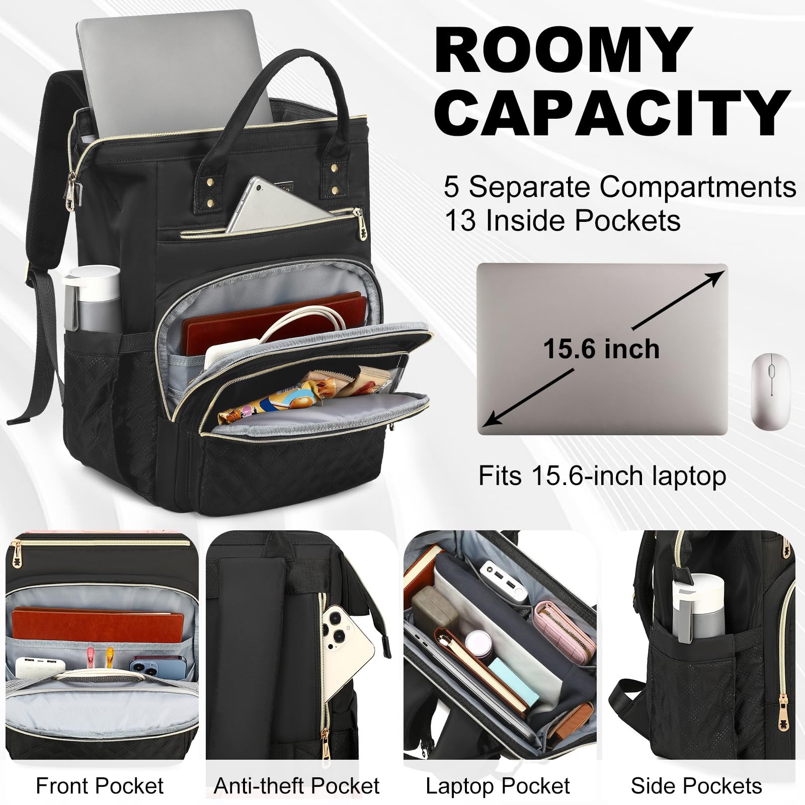 Lunch Backpack, 15.6 inch Laptop Backpack with Insulated Lunch Bag, Backpack …