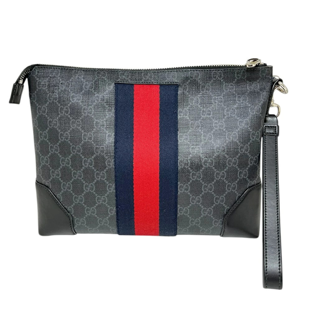Gucci 523603 Clutch Bag GG Supreme Canvas Black