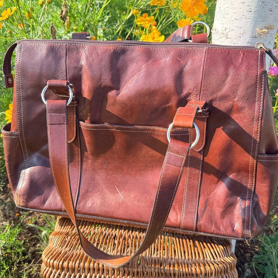 Fossil Brown Leather Laptop Messenger Briefcase Shoulder Bag Work Travel