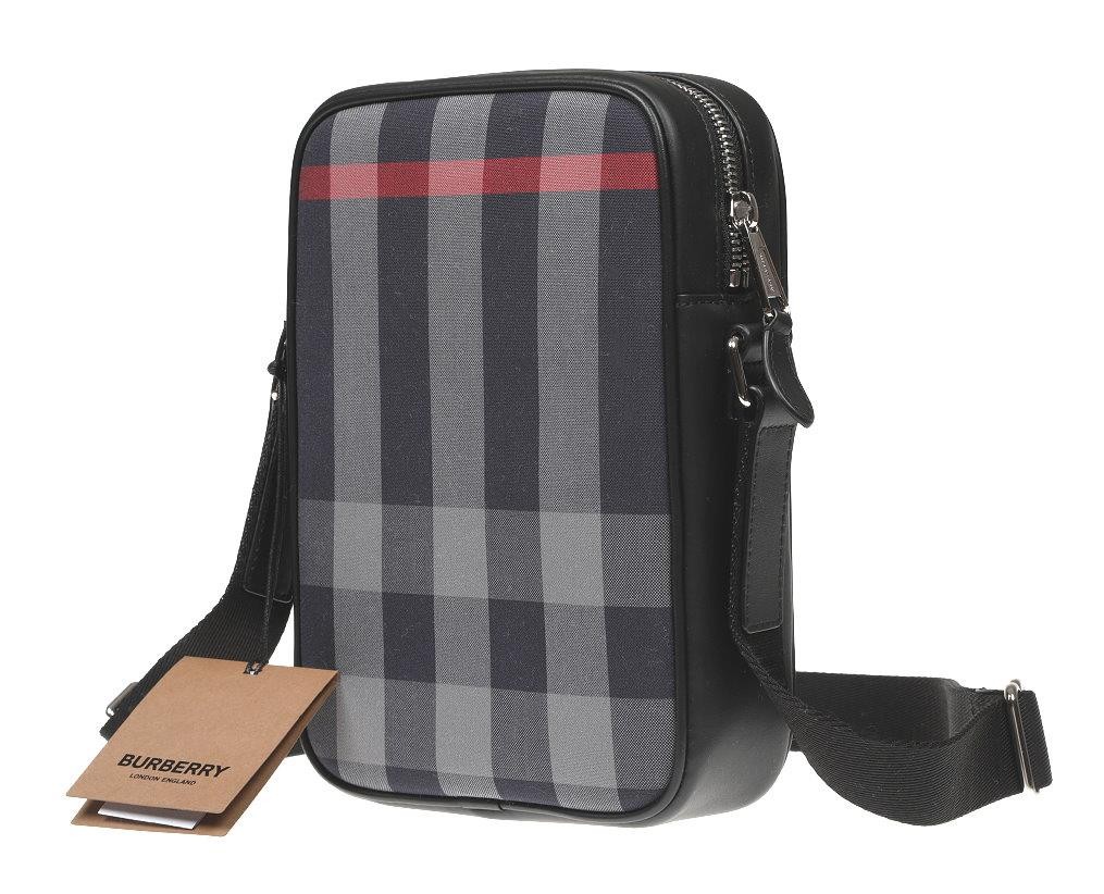 NEW BURBERRY MENS NAVY GRAY CHECK CROSS BODY BAG CROSSBODY