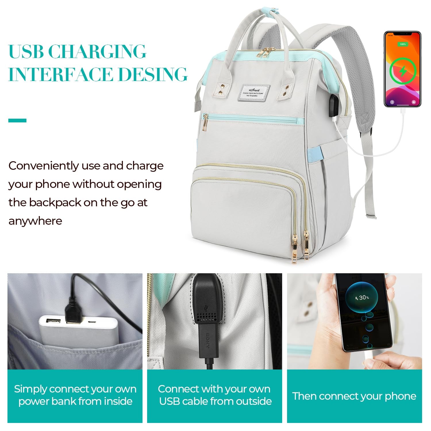 Lunch Backpack, 15.6 Inch Laptop Backpack with USB Port, Stylish Nurse, Teach…