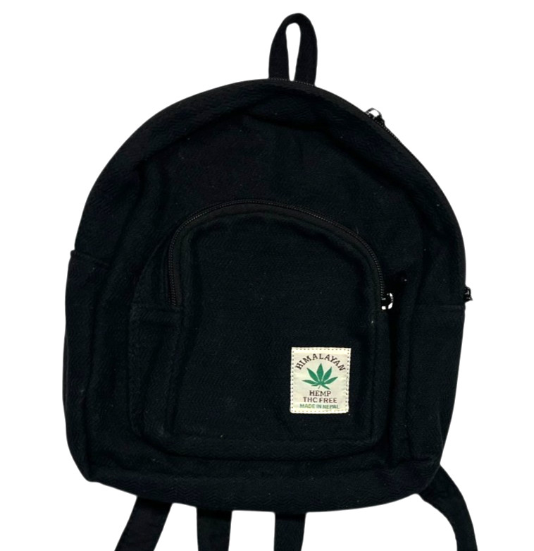HIMALAYAN HEMP x THC-FREE Black Small NEPAL-MADE MINI-BACKPACK Hike Gym Travel