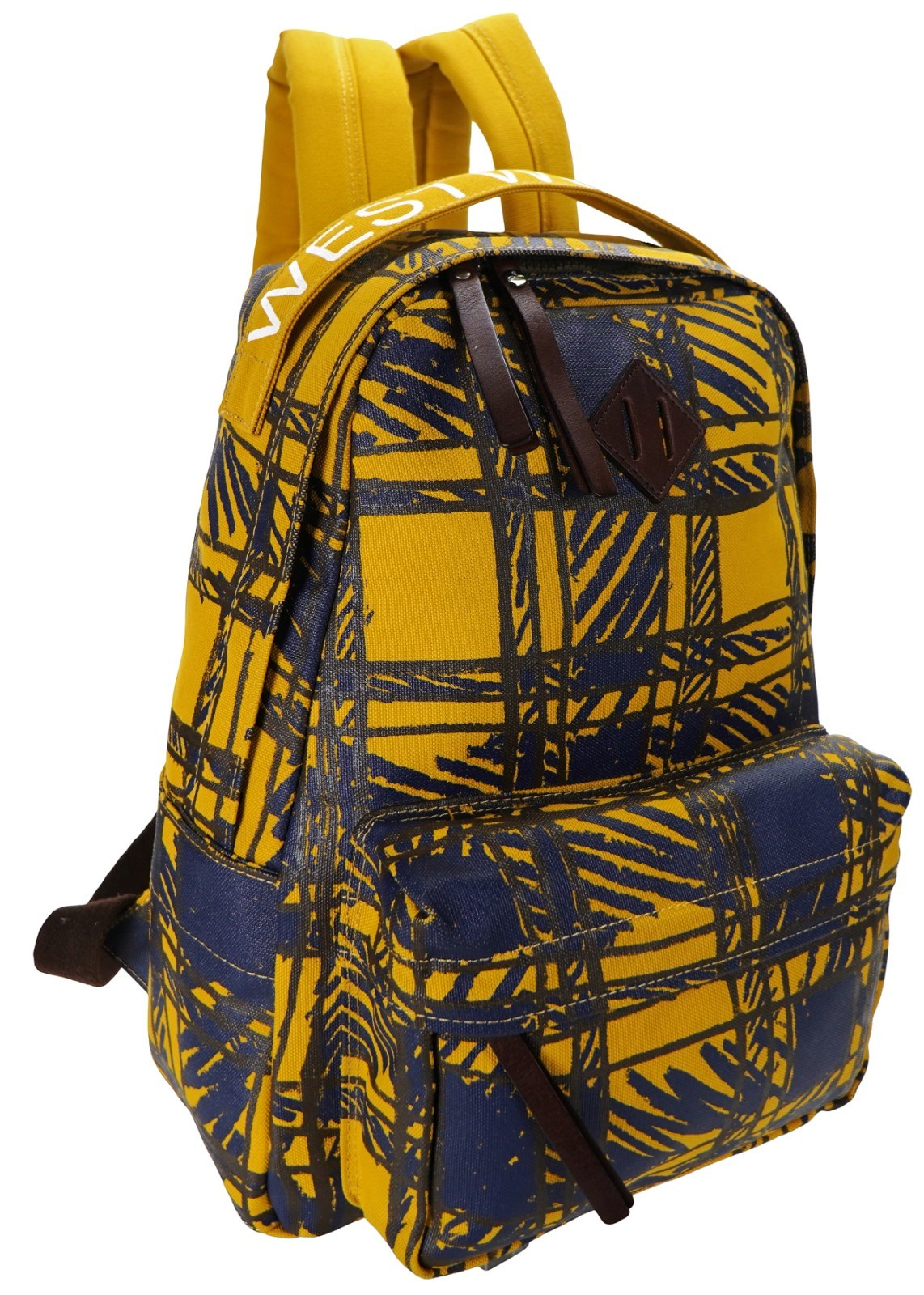 New VIVIENNE WESTWOOD MAN Yellow Blue Traditional School Coated Canvas Backpack