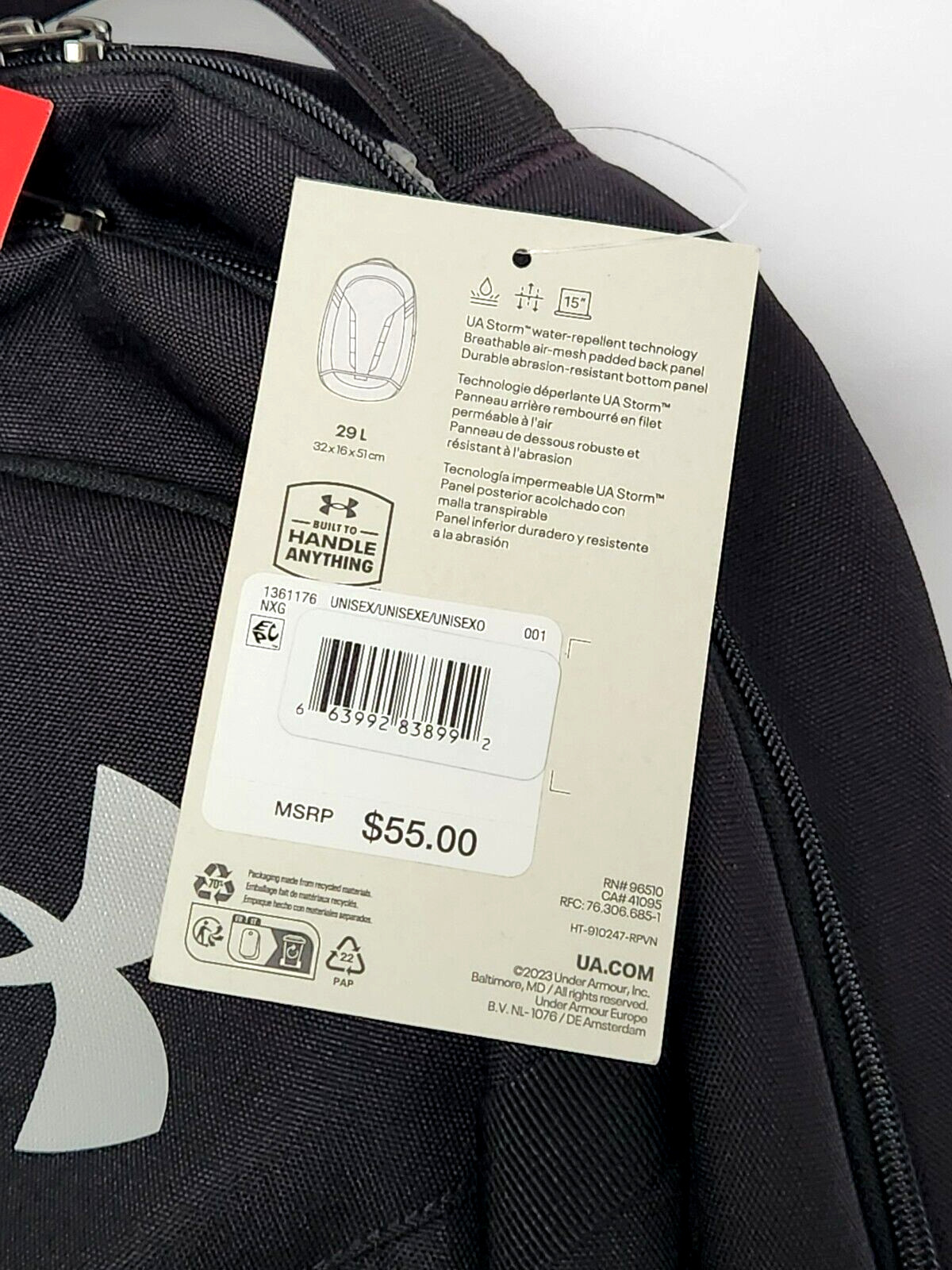 Under Armour Hustle 5.0 Storm Backpack 1361176 School Laptop UA Book Bag