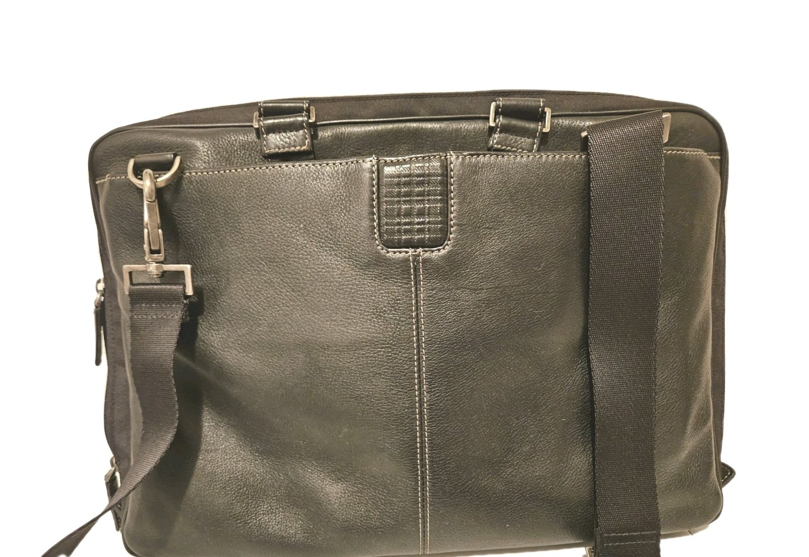 Boconi Black Tumbled Leather Messenger Laptop Bag 16x11x3.5