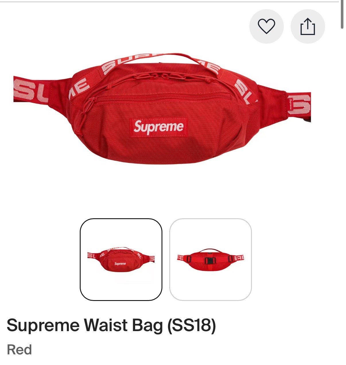 Supreme Waist Bag SS18 Red Logo Accents Adjustable Strap Zipper Buckle