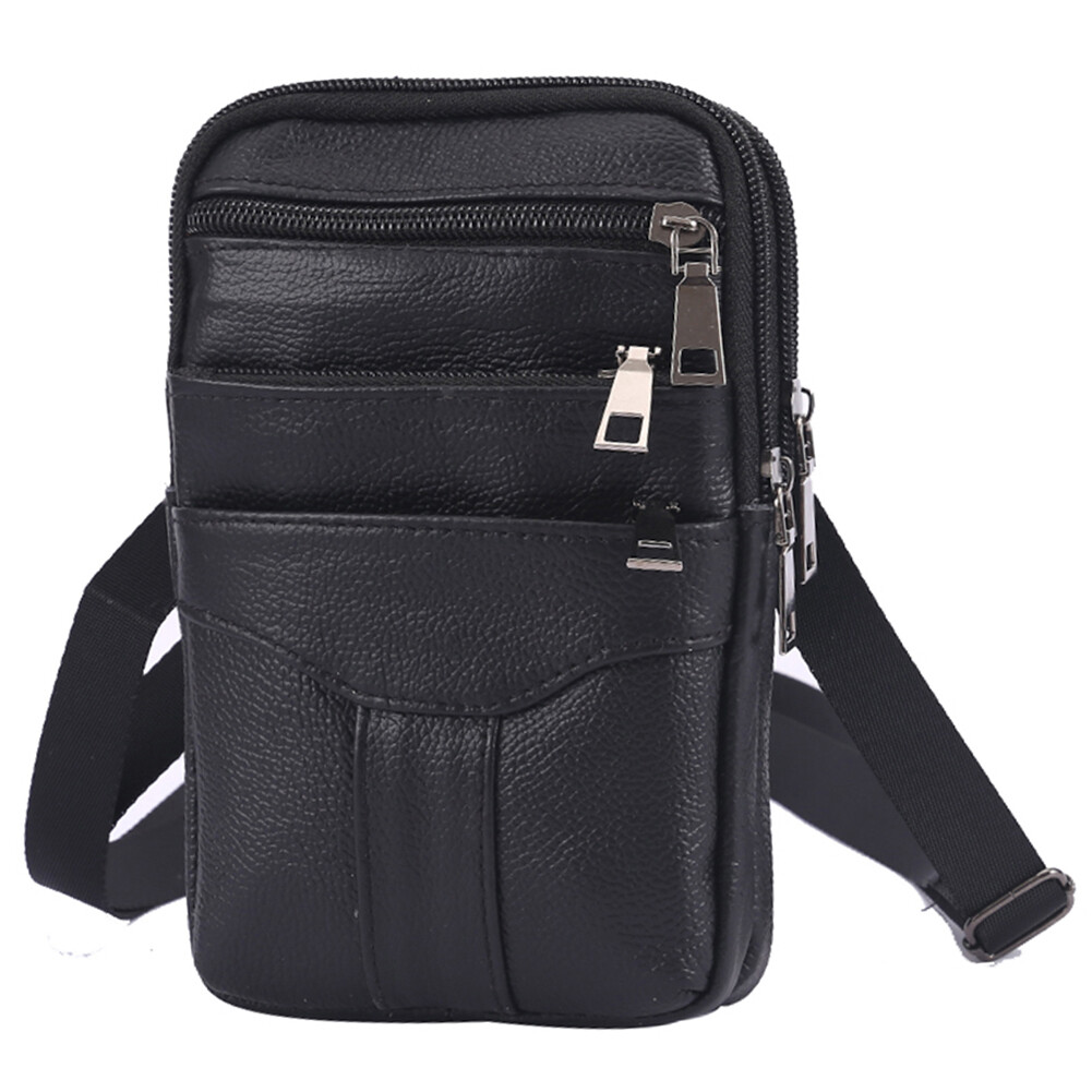 Men Leather Fashion Phone Pouch Belt Bag Shoulder Crossbody Waist Pack Handbag