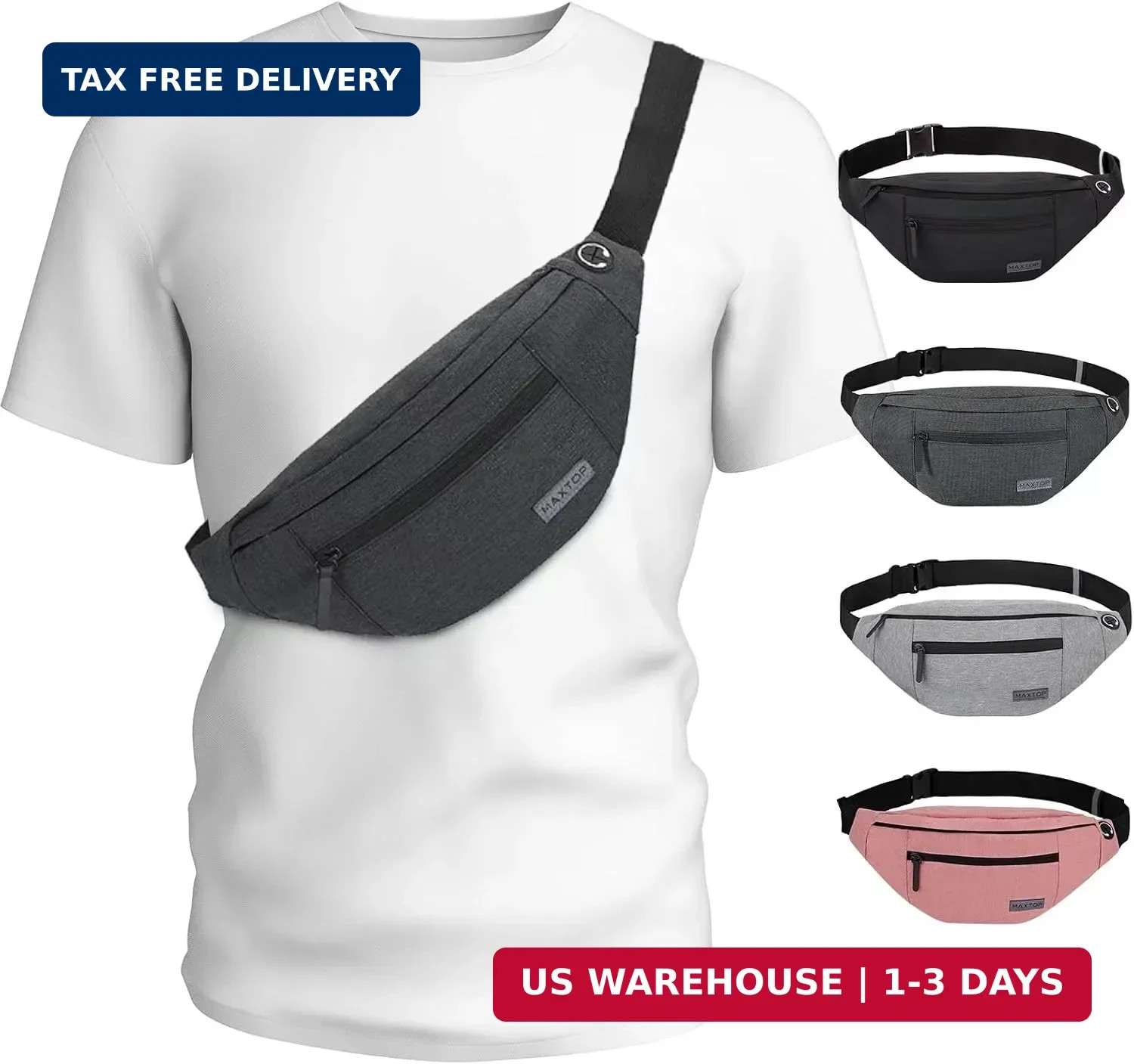 MAXTOP Large Crossbody Fanny Pack with 4-Zipper Pockets,Gifts for Enjoy Sports F
