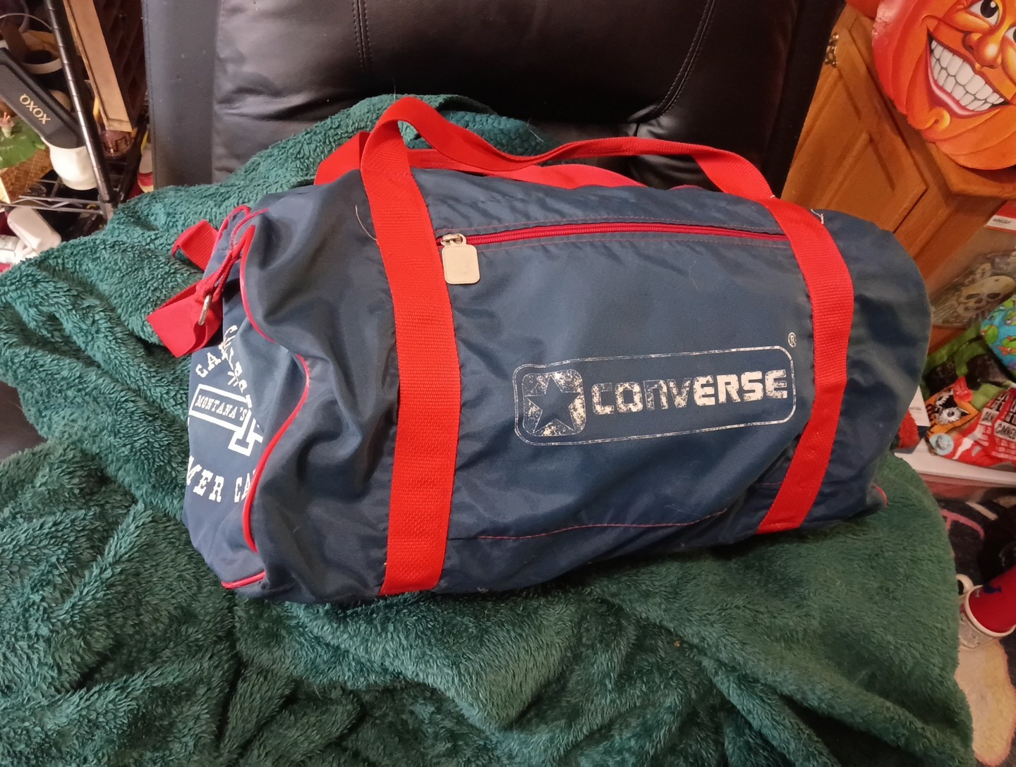 Vintage ’80s Converse Duffel Bag Blue Red White Spell Out Carroll College Rare